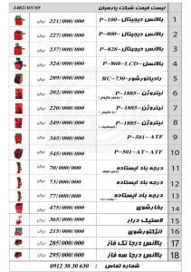 لیست قیمت کارخانه پارسیان