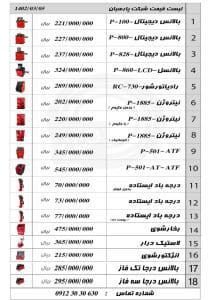 لیست قیمت کارخانه پارسیان 